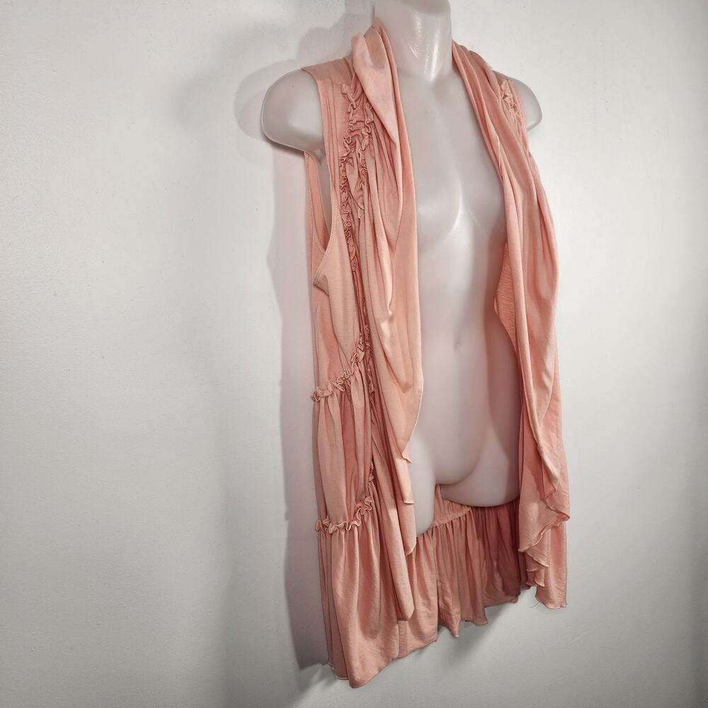 Cable & Gauge Women Peach Sleeveless Open Cardigan Vest Ruffle Cascading Size XL - Picture 12 of 12